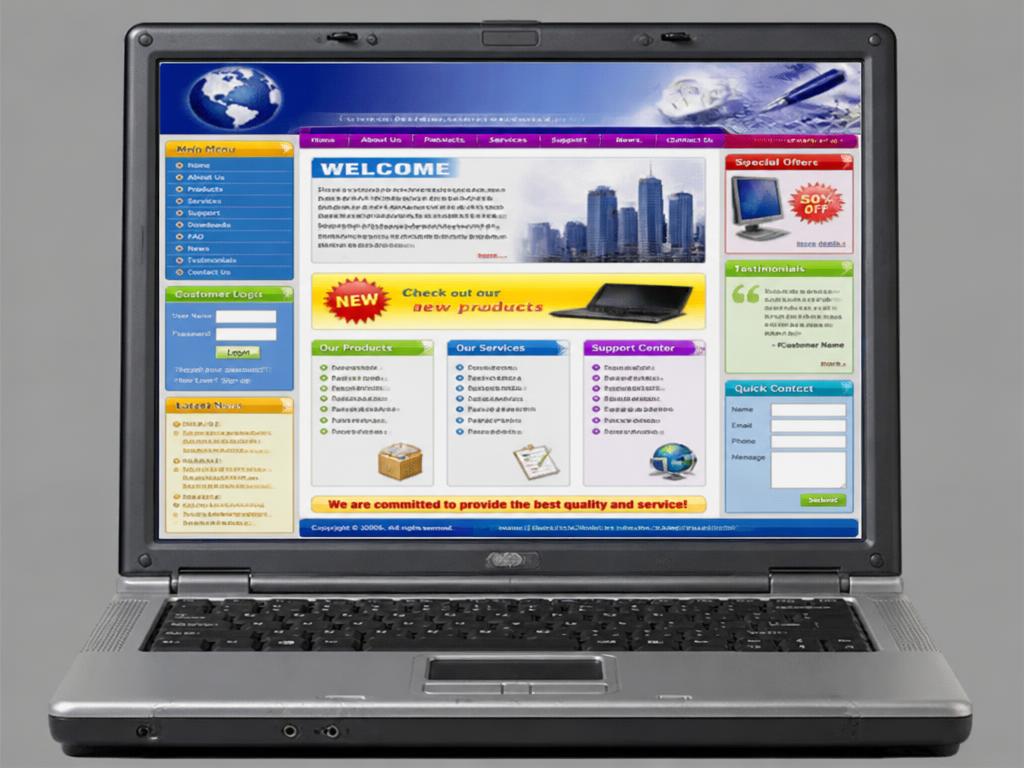 Outdated cluttered website mockup on an old laptop